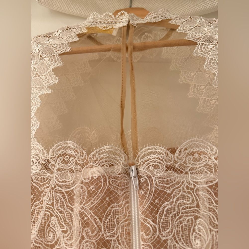 NWOT BRONX AND BANCO Daphne Ivory blush Long Sleeve Mini Bridal Dress, M - Picture 12 of 16